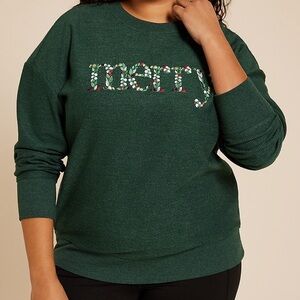 Merry Embroidered Relaxed Fit Sweatshirt~  Christmas Sweatshirt Plus Size ~2X
